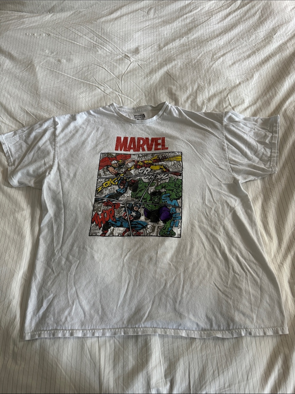 Marvel White Tee with Multicolor Comic Panel Print